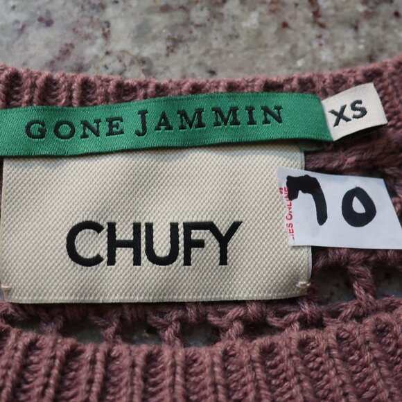 Women Chufy Gone Jammin Mauve Semi-Sheer Puff Sleeve Open Knit Sweater XS - Picture 9 of 9